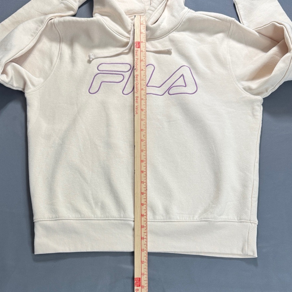 Fila Womens Hoodie Cream Purple Embroidered Logo Fleece Sweatshirt Size M - Picture 6 of 10